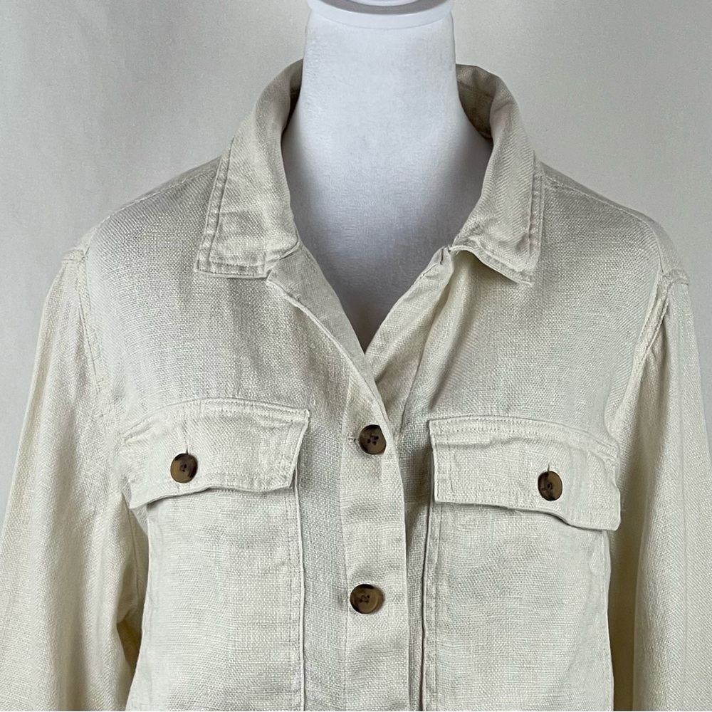 Anthropologie Nicole Miller Cream Safari Linen Jacket Size L - Picture 3 of 10